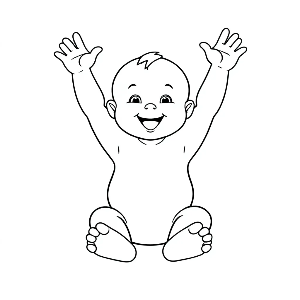 Bébé assis avec les bras en l'air montrant 5 orteils normaux, 5 doigts normaux