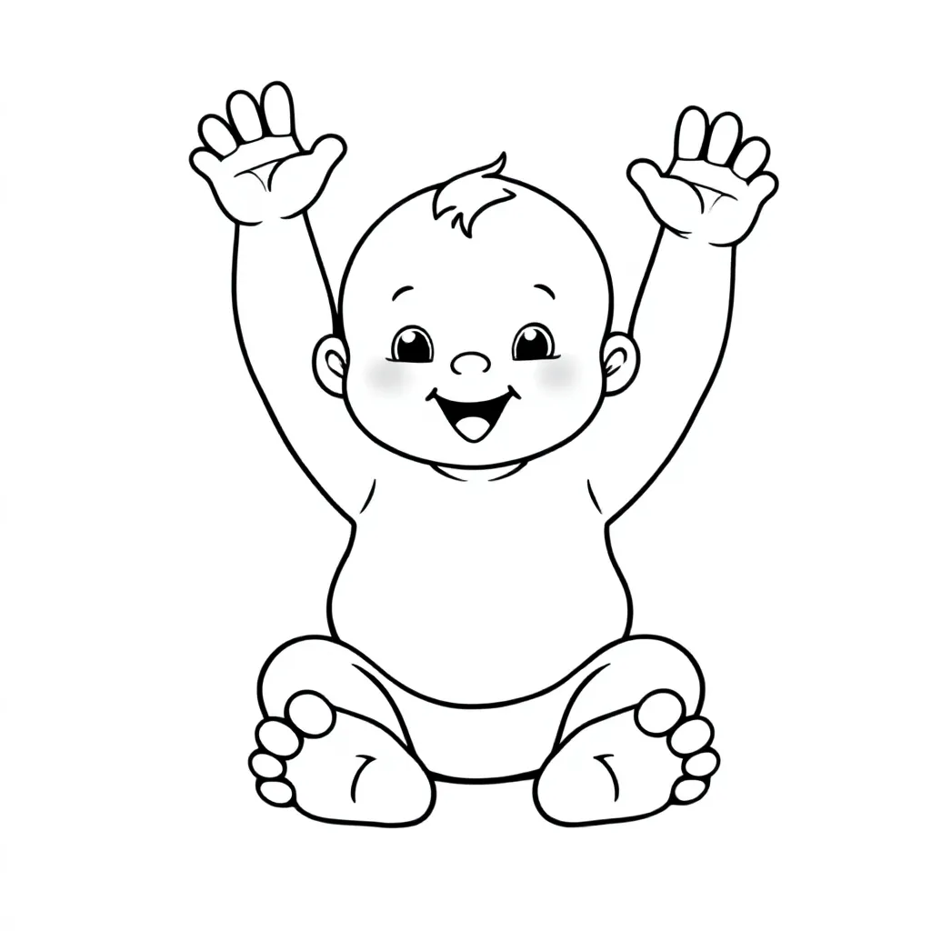 Bébé assis avec les bras en l'air montrant 5 orteils normaux, 5 doigts normaux