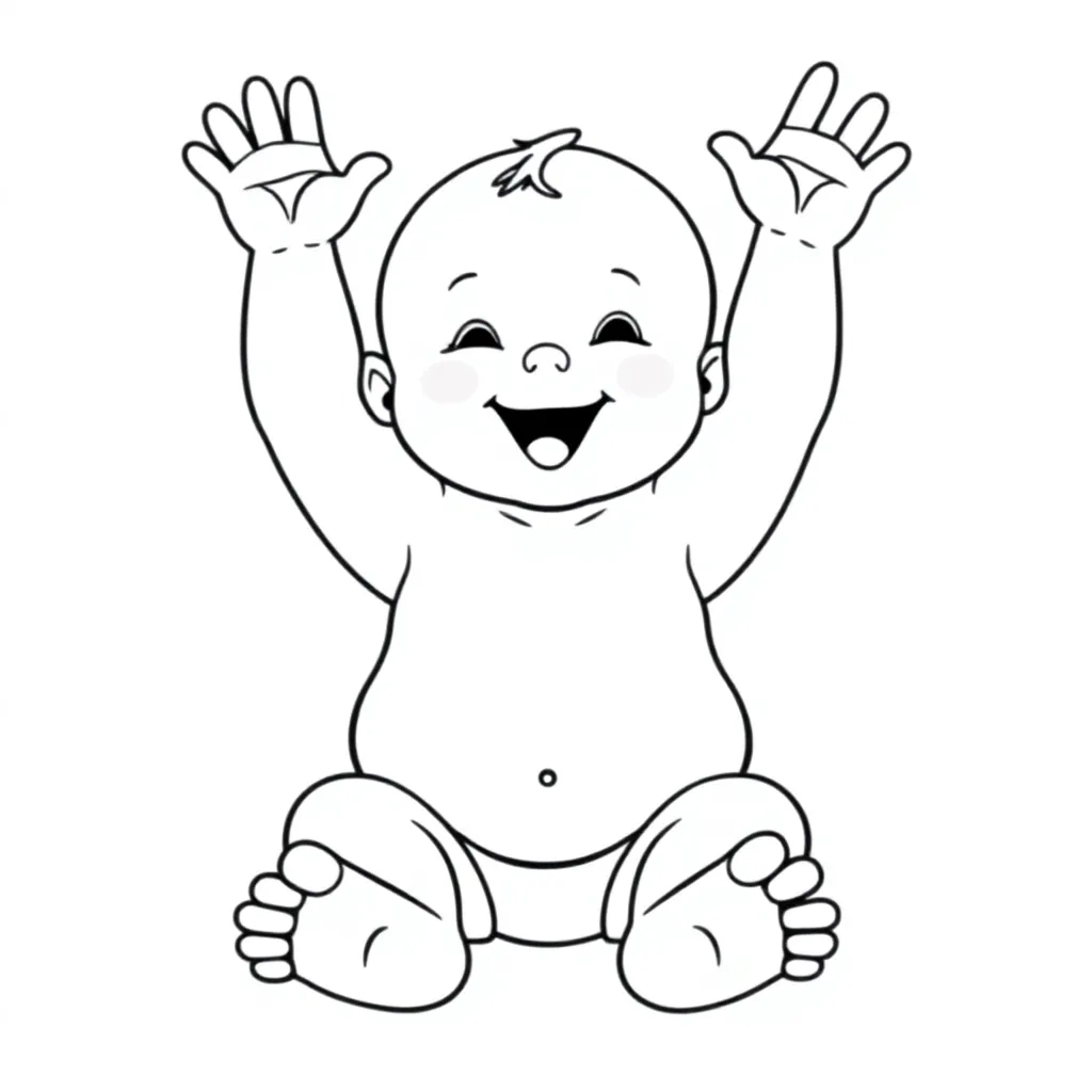 Bébé assis avec les bras en l'air montrant 5 orteils et 5 doigts